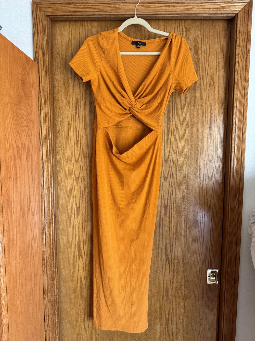 Lulu  Cutout Twist-Front Dress in Mustard